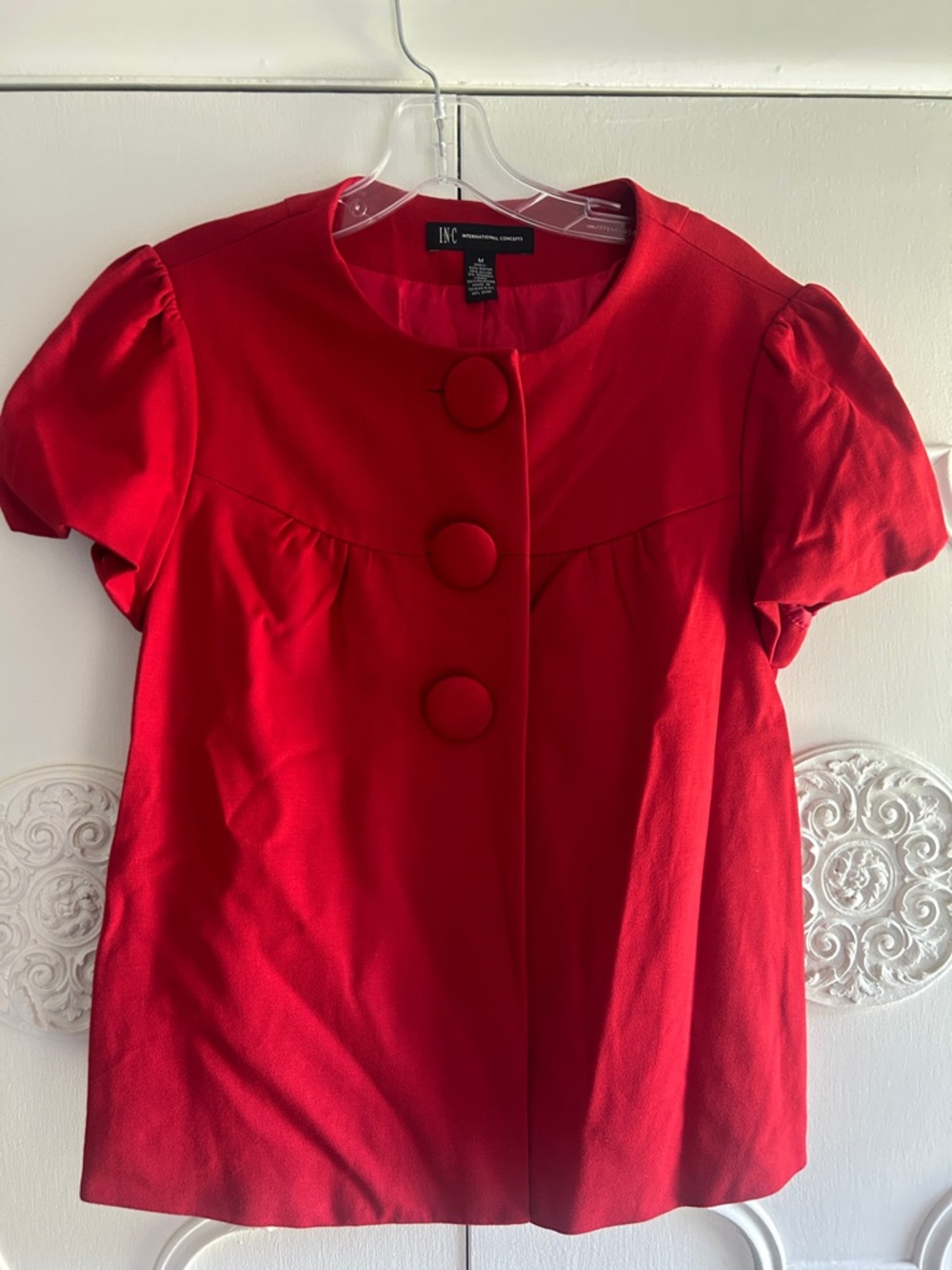 INC International Concepts Bold Red Short-Sleeve Buttoned Top